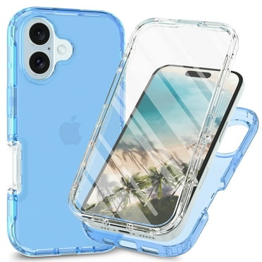 for iPhone 16 Case Clear with Premium Screen Protector, Military-Grade Shockproof Cushion Buffer Protection Transparent Yellowing Resistant Case for iPhone 16, Blue