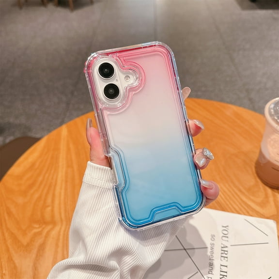 for iPhone 16 Case Clear, Transparent Hybrid Crystal iPhone 16 Phone Case [Hard Plastic & Soft Silicone Bumper] Acrylic Non-Yellowing Thin Slim Protective Cover for Women, Pink+Blue