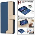 thumbnail image 1 of for iPhone 16 Case, Color Blocking Design PU Leather [RFID Blocking] Wallet Case, Card Slots Flip Kickstand Full Body Protective Purse Phone Cover Compatible for iPhone 16, Blue, 1 of 8