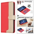 thumbnail image 1 of for iPhone 16 Case, Color Blocking Design PU Leather [RFID Blocking] Wallet Case, Card Slots Flip Kickstand Full Body Protective Purse Phone Cover Compatible for iPhone 16, Red, 1 of 8