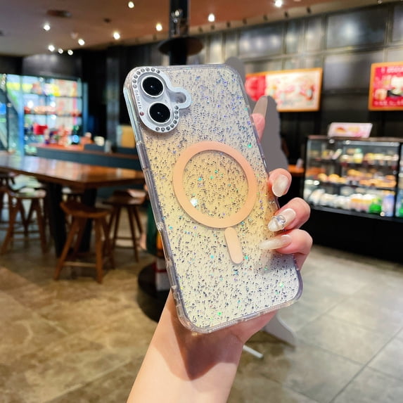 for iPhone 16 Case, Compatible with MagSafe Clear Glitter Magnetic Military Grade Drop Protection Anti Yellowing Slim Case Shockproof Protective Sparkly Women Girls Cover - Desertgold