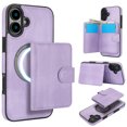 thumbnail image 1 of for iPhone 16 Case, Compatible with MagSafe, Detachable Magnetic Wallet Case with PU Leather Kickstand Card Slots Shockproof Protection 2 In 1 Function Case for iPhone 16, Purple, 1 of 6