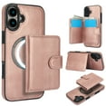 thumbnail image 1 of for iPhone 16 Case, Compatible with MagSafe, Detachable Magnetic Wallet Case with PU Leather Kickstand Card Slots Shockproof Protection 2 In 1 Function Case for iPhone 16, Rosegold, 1 of 6