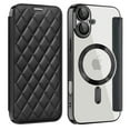 thumbnail image 1 of for iPhone 16 Case Compatible with Magsafe, Slim Fit Flip Protective PU Leather Wallet Case with RFID Blocking Card Slot Build-in Len Protector for iPhone 16, Black, 1 of 8
