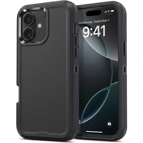 iPhone 16 Case Cover 3 Layer Rugged / Heavy Duty / Shockproof 6.1" Black