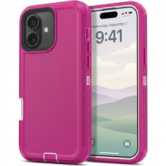 iPhone 16 Case Cover 3 Layer Rugged / Heavy Duty / Shockproof 6.1" Pink