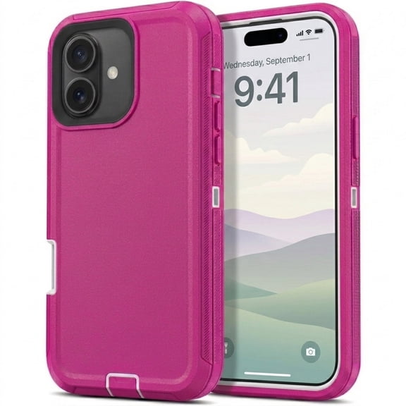 iPhone 16 Case Cover 3 Layer Rugged / Heavy Duty / Shockproof 6.1" Pink