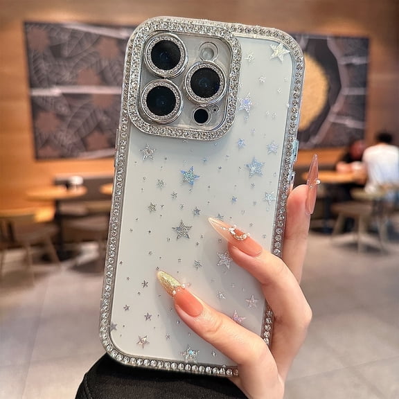 For iPhone 16 Case Cute,Sparkly on Both Sides Holographic Rainbow Color Change Star Designs Cover with Camera Protector Shockproof Case in Purple/Blue/Pink/Black