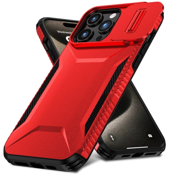 for iPhone 16 Case: Dual Layer Protective Heavy Duty Camera Lens Slide Cover Shockproof Rugged - Military Protection Bumper Tough Grip Phone Case For iPhone 16,Red