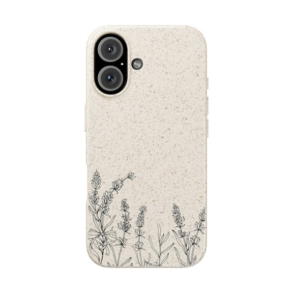 iPhone 16 Case Eco-Friendly Minimalist Lavender Floral Biodegradable Phone Cover