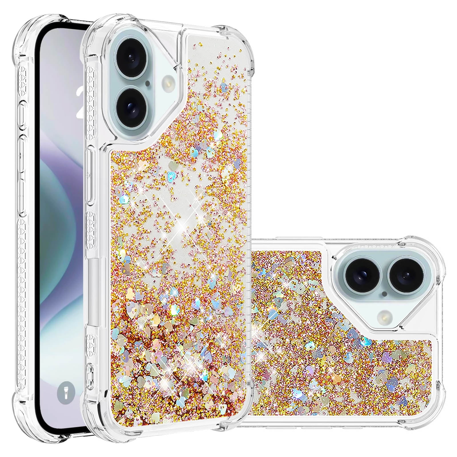 for iPhone 16 Case, Glitter Cute Bling Sparkle Flowing Liquid Quicksand