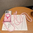 thumbnail image 1 of for iPhone 16 Case, Gradient Color Clear PC+TPU Shock-Resistant Anti-Scratch Lightweight Non-Slip Magnetic Drop Protective Slim Thin Cover with Wrist Strap + Shoulder Strap, Pink, 1 of 10