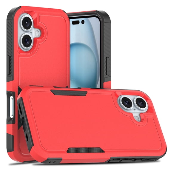 For iPhone 16 Case,Heavy Duty Drop Protection Full Body Rugged Shockproof/Drop Proof/Dust Proof Military PC + TPU Protective Tough Durable Cell Phone Cover for Men Women,Red