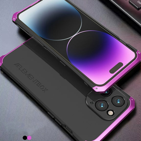 for iPhone 16 Case Heavy Duty Metal Aluminum Bumper PC Hard Back [Shockproof][Dropproof][Dust-Proof][Military Grade] Rugged Full Body Protection Cover Case for iPhone 16, Blackpurple
