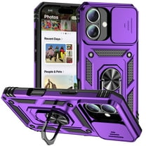 for iPhone 16 Case Heavy Duty Military Grade Protection,Camera Lens Slide Protection & 360°Rotate Magnetic Car Mount Holder Kickstand Rugged Shockproof Drop Hard Shell,Purple