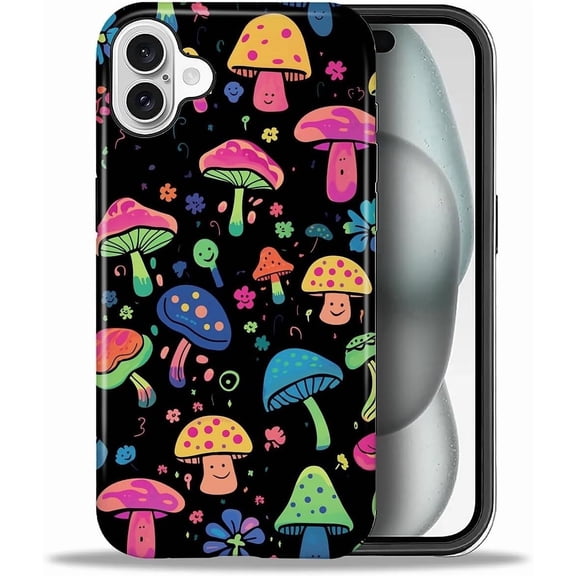 for iPhone 16 Case, [Hybrid 2-Layer Hard Shell] Military-Grade Protection, All-Around Shockproof, Silicone Protective Phone Case for iPhone 16 - Coloring Mushroom