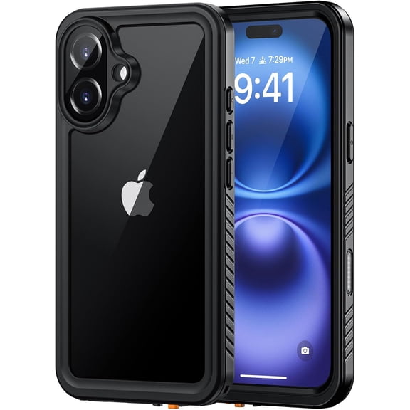 for iPhone 16 Case, IP68 Waterproof Dustproof Shockproof Cases with Built-in Screen Protector, 360 Full Body Protective Heavy Duty Rugged Phone Cover for iPhone 16-6.1 inch (Black/Clear)