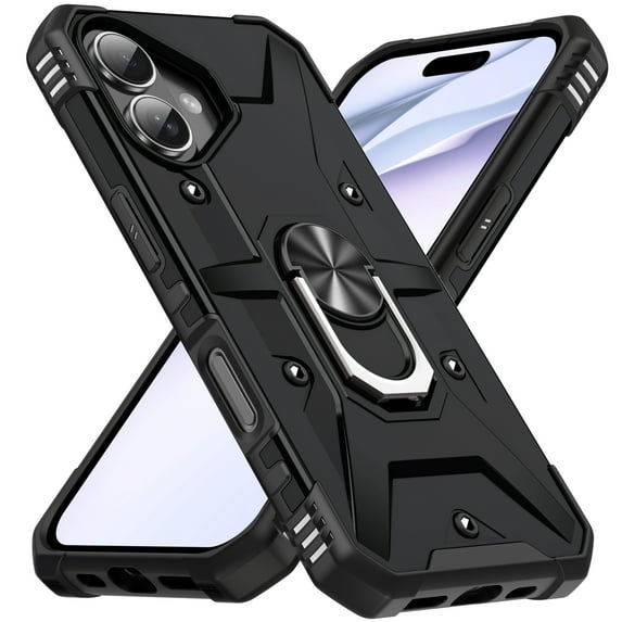 for iPhone 16 Case with Invisible Ring Stand, Military Grade Drop Protection Support Car Mount Holder, Heavy Duty Shockproof Phone Cover for iPhone 16, Black
