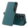 thumbnail image 1 of iPhone 16 Case with Kickstand, Luxury PU Leather, Magnetic Closure Flip Cover, Slide Window View Shockproof Protective Full Body Business Style Slim Cover for iPhone 16,Cyan, 1 of 7