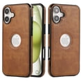 thumbnail image 1 of iPhone 16 Case with Logo Hole, Premium PU Leather + TPU Slim Fit Shockproof Anti-Scratch Heavy Duty Protection Rugged Phone Case for Apple iPhone 16, Brown, 1 of 7