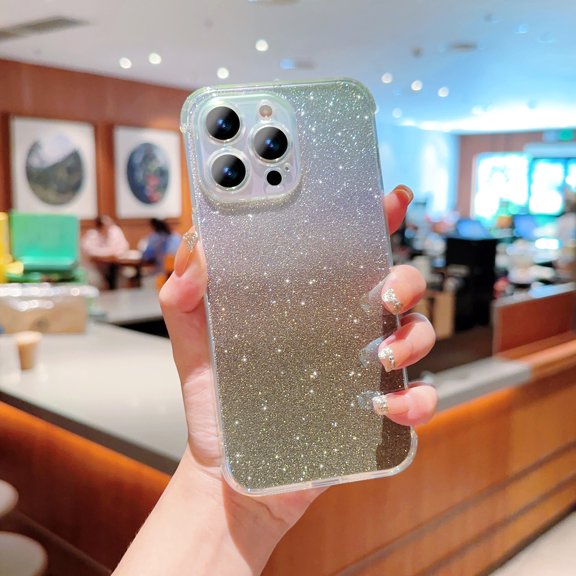 for iPhone 16 Case, Luxury Glitter Paper Sparkle Transparent Colorful Gradient TPU Skin Cover Drop Protection Shockproof Back Case Cover for iPhone 16, Black