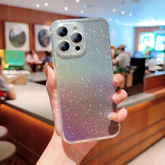 for iPhone 16 Case, Luxury Glitter Paper Sparkle Transparent Colorful Gradient TPU Skin Cover Drop Protection Shockproof Back Case Cover for iPhone 16, Purple