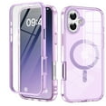thumbnail image 1 of for iPhone 16 Case Magnetic, [Compatible with Magsafe] Built-in Screen Protector Shockproof Dustproof Crystal Clear Anti-Scratch Folio Flip Phone Case for iPhone 16, Lightpurple, 1 of 6