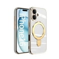 thumbnail image 1 of for iPhone 16 Case with Magnetic Stand, [Compatible with MagSafe] [Ring Holder Kickstand] Plating TPU Shockproof Protective for iPhone 16 Phone Case for Women Men, White, 1 of 6