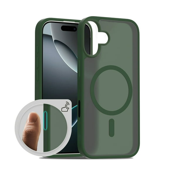 for iPhone 16 Case: Magnetic Translucent Matte Shockproof Slim Compatible with MagSafe - Military Grade Drop Proof Hard Back Anti-Fingerprint Protective Cell Phone Cover,Darkgreen