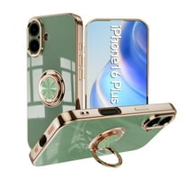for iPhone 16 Case with Ring Holder, iPhone 16 Cover, Kickstand Magnetic Plating Frame TPU Shockproof Anti-Scratch Slim Girls Women Men Case Cover for iPhone 16, Fruitgreen