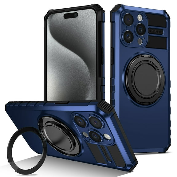 For iPhone 16 Case with Ring Stand,360°Rotatable Ring Holder Magnetic Kickstand,2-Layer Full Body Heavy Duty Shockproof Rugged,Non-Slip Protective Phone Case for iPhone 16,Royalblue