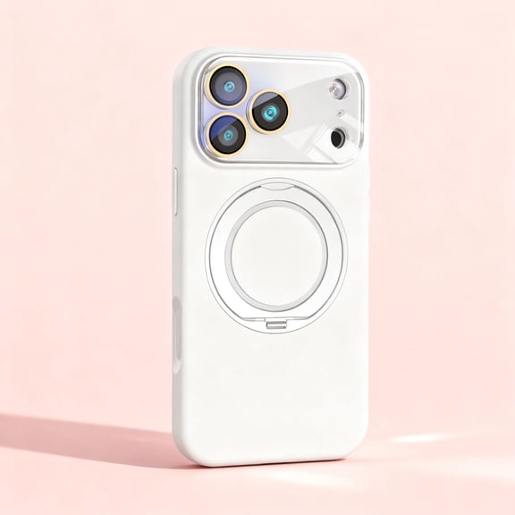 for iPhone 16 Case with Rotated Ring Holder Stand, Support Wireless Charging, Camera Lens Protector, Shockproof Slim Hybrid PC Liquid Silicone Phone Case for iPhone 16, White