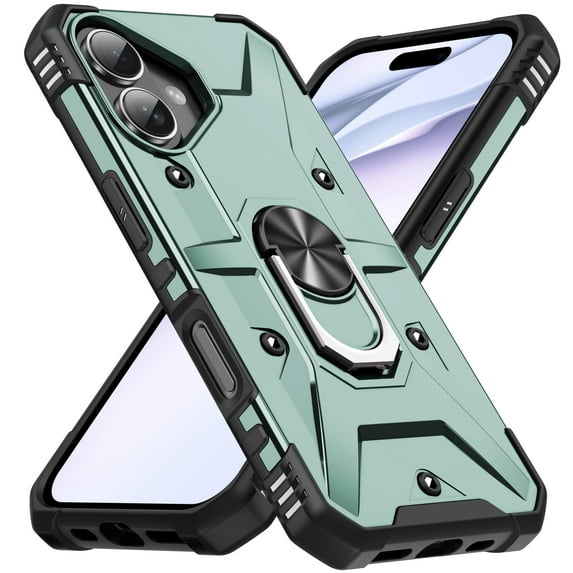 For iPhone 16 Case Rugged, With Grip Ring Holder Rotating Kickstand Easy to Hand Compatile with Car Mount Anti-Scratch Heavy Duty Protective Phone Case for Apple iPhone 16, Darkgreen