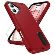 For iPhone 16 Case With Screen Protector2pcs Military Grade Dual Layer Shockproof Phone Case Build With Kickstand Dustproof Drop Proof Protective Cover for iPhone 16 6.3"Red/Black