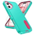 thumbnail image 1 of For iPhone 16 Case With Screen Protector(2pcs) Military Grade Dual Layer Shockproof Phone Case Build With Kickstand Dustproof Drop Proof Protective Cover for iPhone 16 6.3"(Light Blue/Pink), 1 of 8