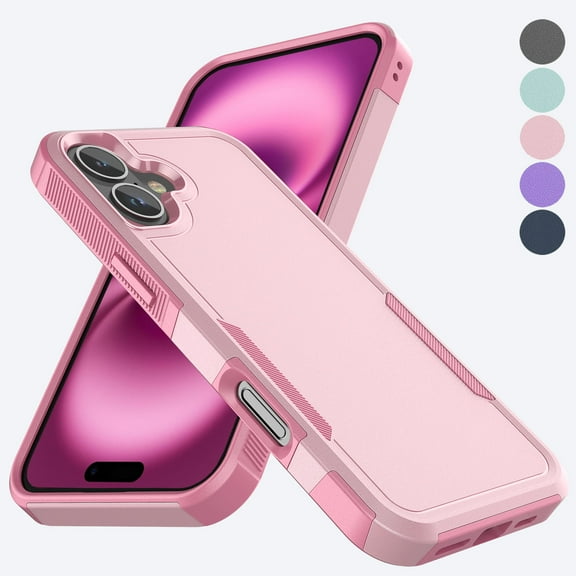 For iPhone 16 Case, Shockproof Phone Case for Apple iPhone 16 6.1", Tekcoo Military Grade Protection Heavy Duty Cute Bumper Dual Layer Rugged Sturdy Durable Cover - Rose Gold