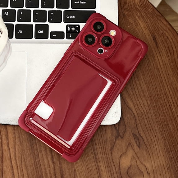 for iPhone 16 Case, Shockproof Protective Card Slot Case, Slim Drop Resistant Soft Flexible TPU Wallet Case with Corners Protection, Card Holder Pocket Case for iPhone 16, Winered