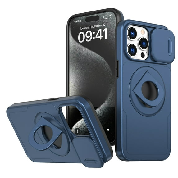 for iPhone 16 Case with Sliding Camera Cover, Compatible with MagSafe Built-in 360° Rotatable Invisible Kickstand Military Grade Shockproof Protective Magnetic Phone Case, Blue