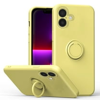 For iPhone 16 Case, Slim Silicone | 360° Ring Holder Kickstand | Support Car Mount | Soft Gel Rubber Hybrid Bumper For iPhone 16 Phone Cover for Girls Women,Yellow