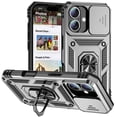 thumbnail image 1 of for iPhone 16 Case, Soft TPU & Hard PC Anti-scratch Sliding Cover Full Protection Ring Stand Rotating Kickstand Holder Magnetic Shockproof Phone Case Cover for iPhone 16, Silver, 1 of 8