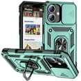 thumbnail image 1 of for iPhone 16 Case, Soft TPU & Hard PC Anti-scratch Sliding Cover Full Protection Ring Stand Rotating Kickstand Holder Magnetic Shockproof Phone Case Cover for iPhone 16, Darkgreen, 1 of 8