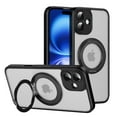 thumbnail image 1 of for iPhone 16 Case with Stand, Compatible with MagSafe, Translucent Back, Magnetic Ring Holder & Protective Bumpers, Non-Yellowing Case with Camera Control Capture Button - Black, 1 of 10