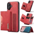 thumbnail image 1 of for iPhone 16 Case Wallet, 2 in 1 Detachable Magnetic Card Holder PU Leather Kickstand Phone Case [Card Cash Slot] [Wireless Charging] Shockproof Cover For iPhone 16,Red, 1 of 11