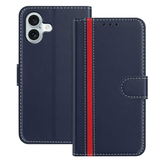 for iPhone 16 Case Wallet with Card Holder, Business PU Leather Kickstand Magnetic Closure Shockproof Folio Book Style Protective Purse Cover Case for iPhone 16, Blue