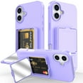 thumbnail image 1 of for iPhone 16 Case Wallet, with Card Holder Slot (4-5 Cards), Built-in Make-up Mirror, Military Drop Protection, Rugged Heavy Duty Hybrid Protective Phone Case for iPhone 16, Purple, 1 of 7