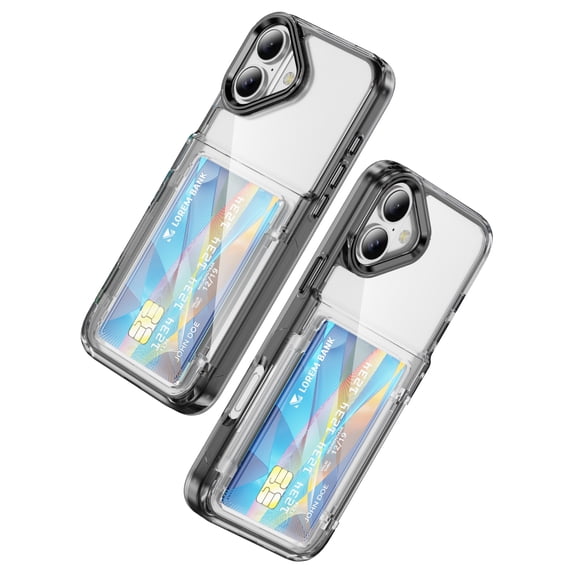for iPhone 16 Case Wallet Clear, with Credit Card Holder ID Card Slot Drop Protection Shockproof Anti-Scratch Transparent Cover for Women Men for iPhone 16, Black