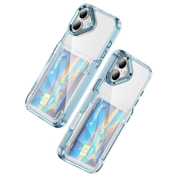 for iPhone 16 Case Wallet Clear, with Credit Card Holder ID Card Slot Drop Protection Shockproof Anti-Scratch Transparent Cover for Women Men for iPhone 16, Blue