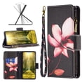thumbnail image 1 of iPhone 16 Case Zipper Purse Embossed Pattern Premium Leather Wallet Cover Flip Stand Card Slots Holder Magnetic Closure with Wrist Strap Case for iPhone 16, Lotus, 1 of 9