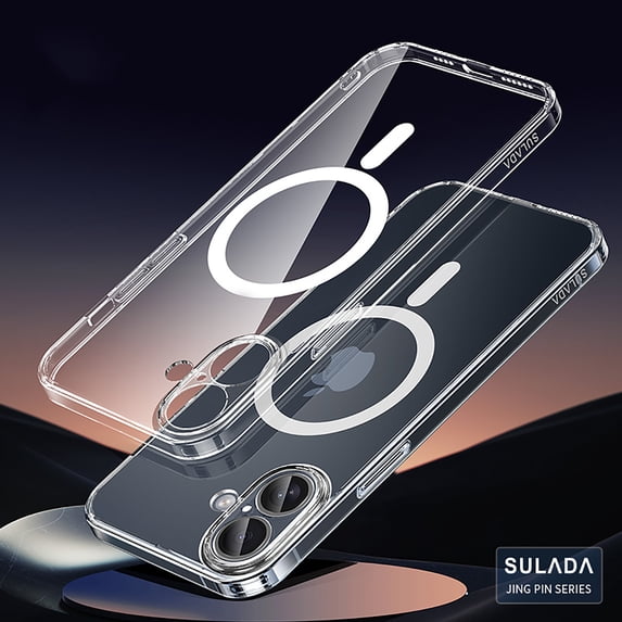 for iPhone 16 Clear Case with Lens Protector, Compatible with MagSafe Charging, Hard PC Shockproof Military-Grade Drop Protection, Magnetic Phone Case for iPhone 16, Clear