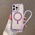 thumbnail image 1 of for iPhone 16 Clear Case with Wrist Strap, [Compatible with Mag-Safe] [Anti-Yellowing Transparent] [Military-Grade Protection] Shockproof Slim Magnetic Case for iPhone 16, Purple, 1 of 10